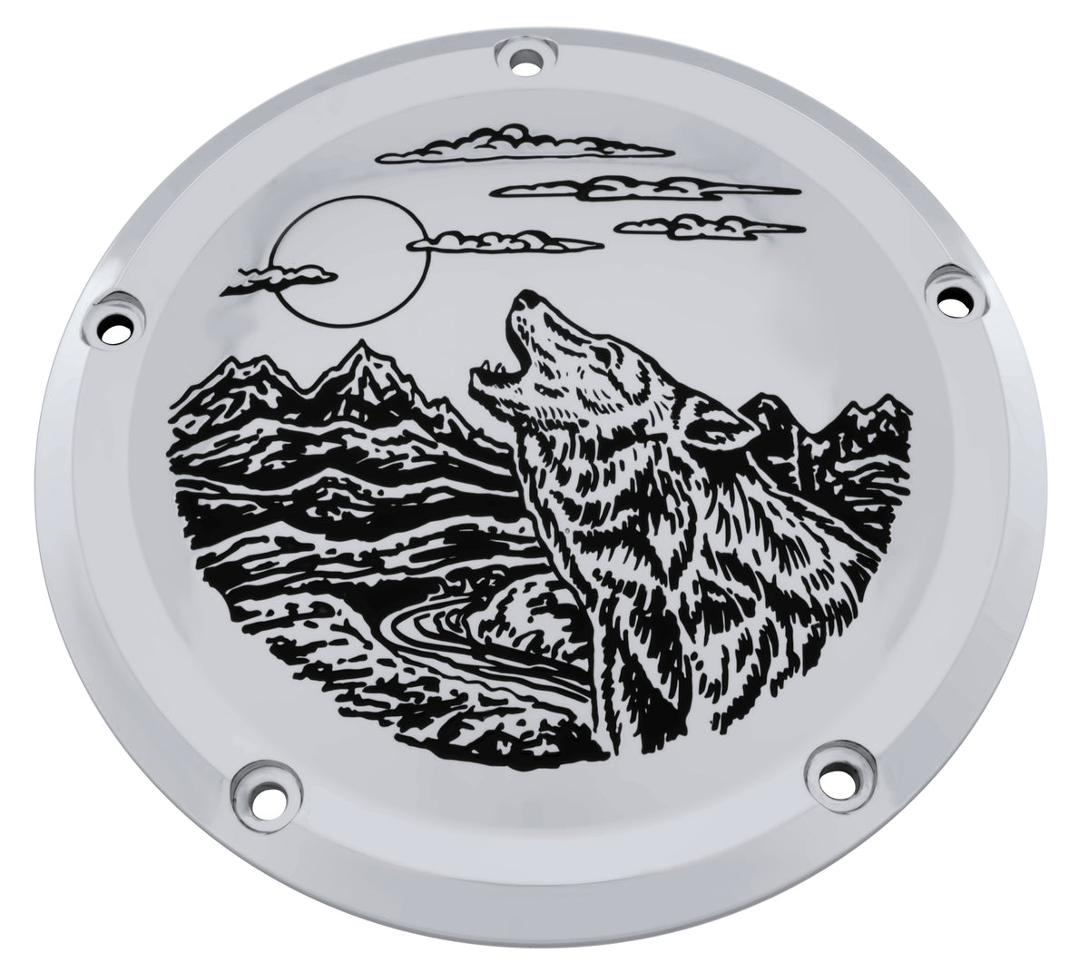 Wolf & Mountain Range Derby Cover, 7 ¾ inches diameter