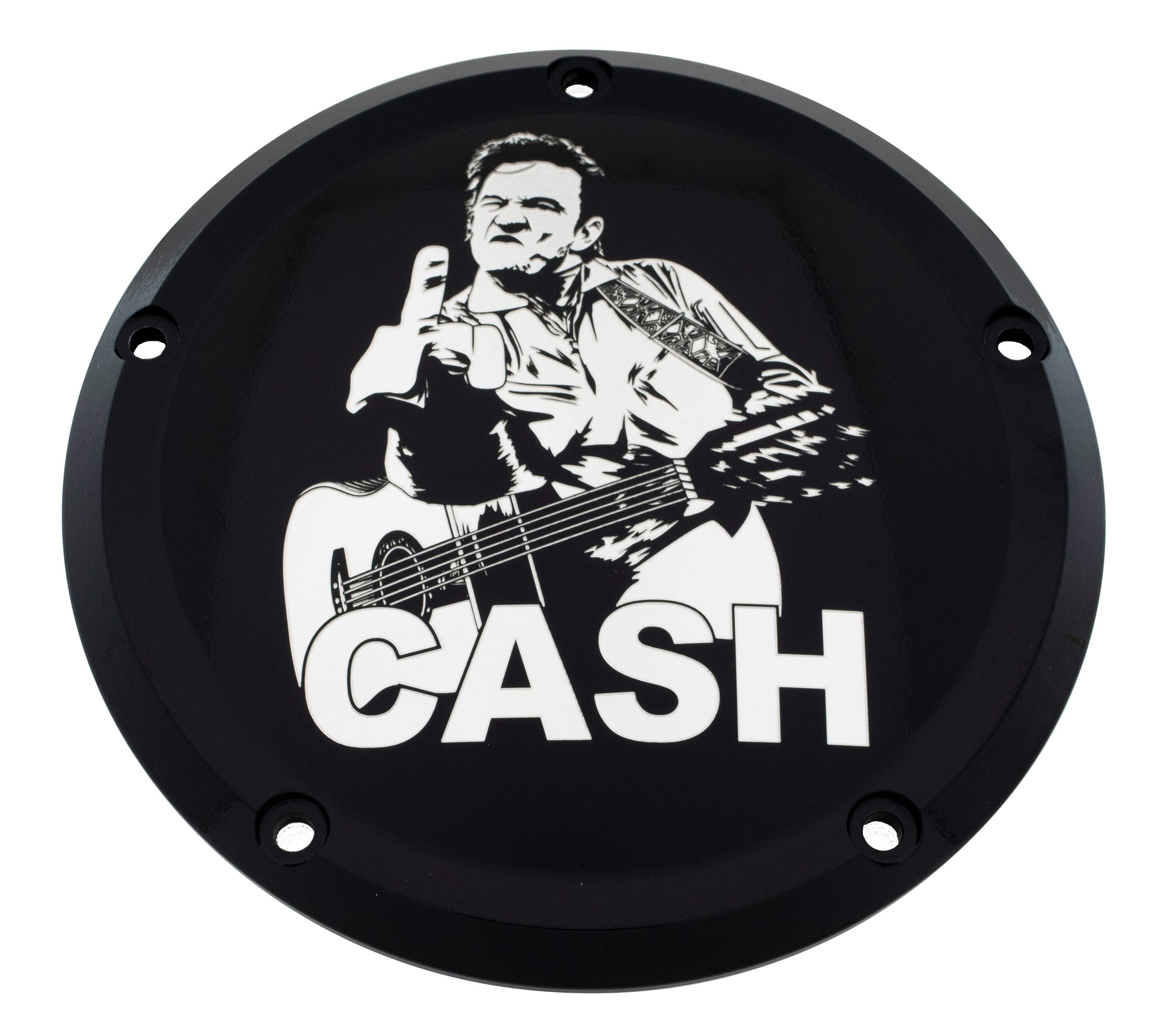 Johnny Cash Black Gloss TC Derby Cover 7 inches in diameter Custom Engraving Ltd