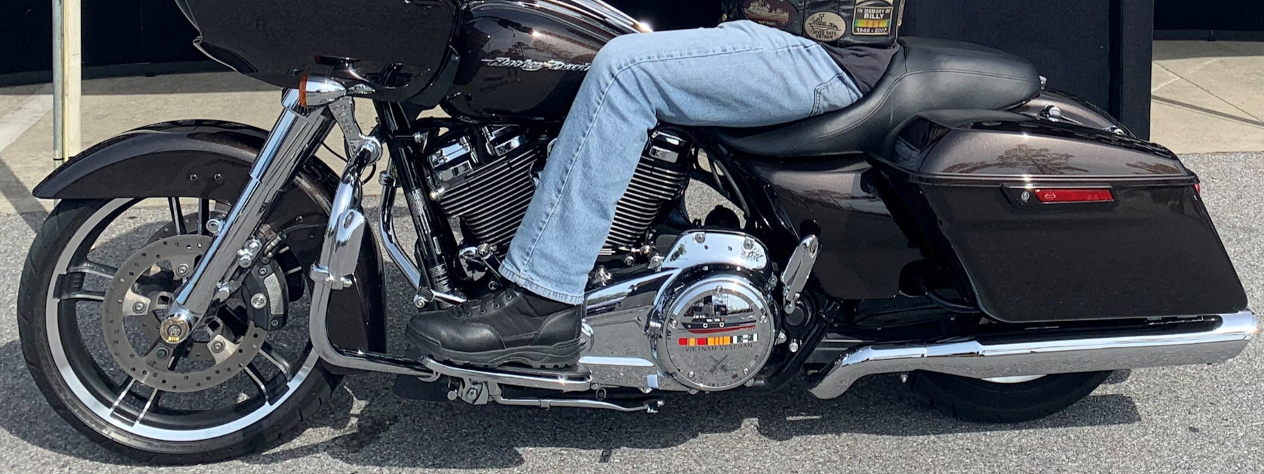 black motorcycle with custom timing cover