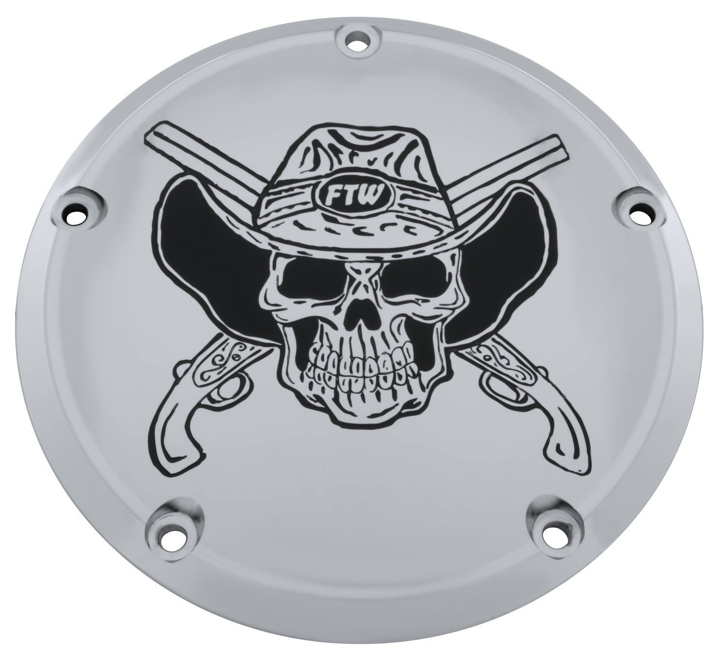 Crossed Pistols FTW Skull - Twin Cam Derby Cover