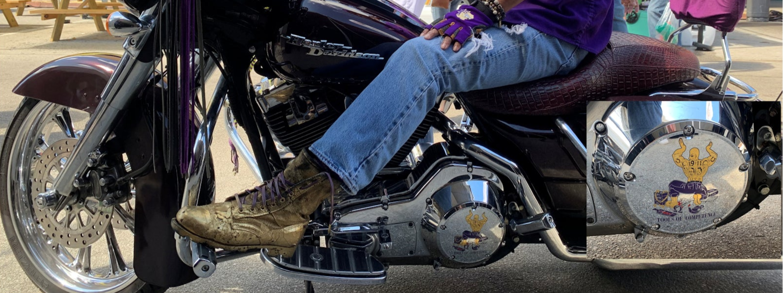 black and purple motorcycle with custom timing cover