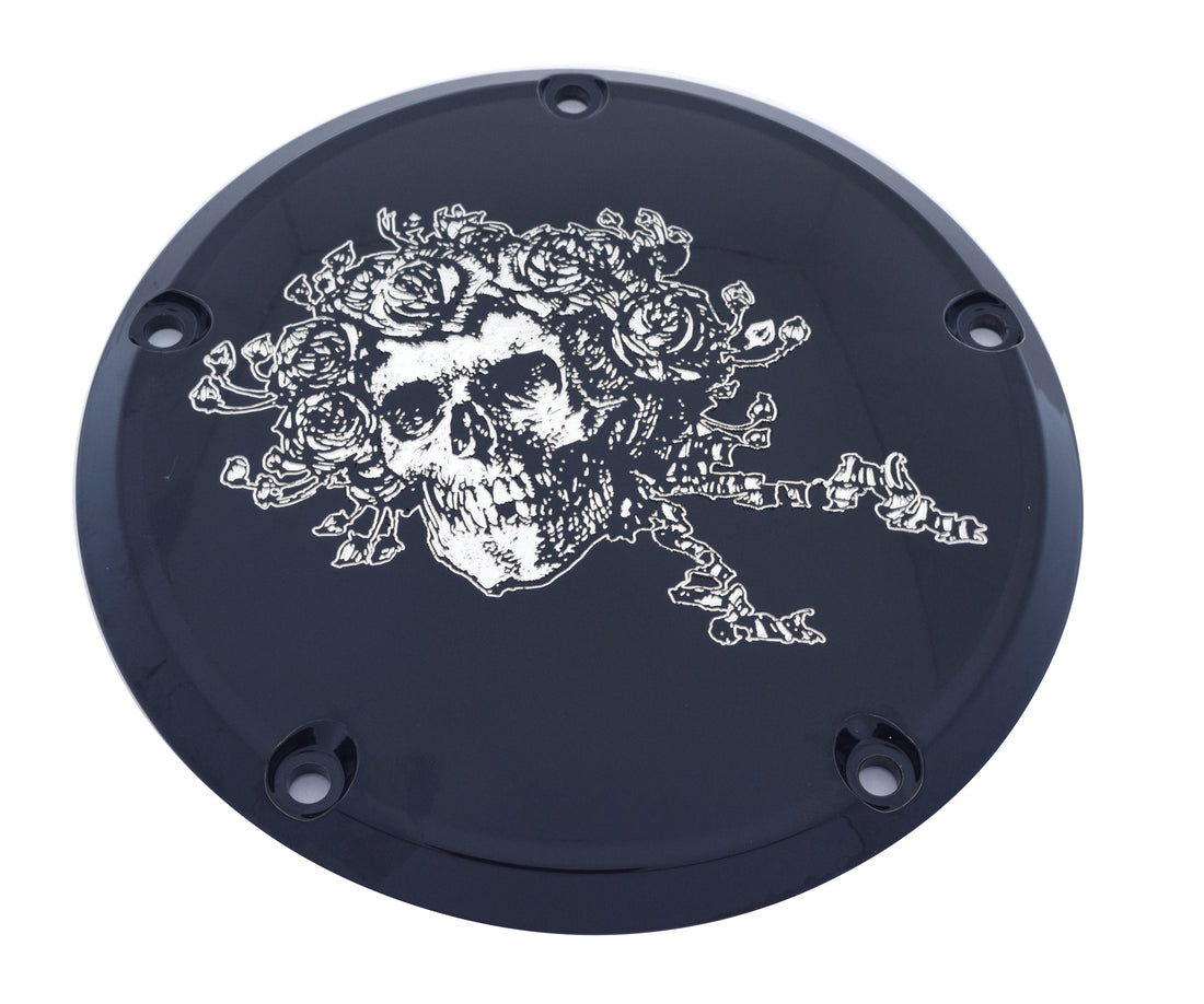 Skull &amp; Roses - 7¼ inch Derby Cover, Black Contrast Cut