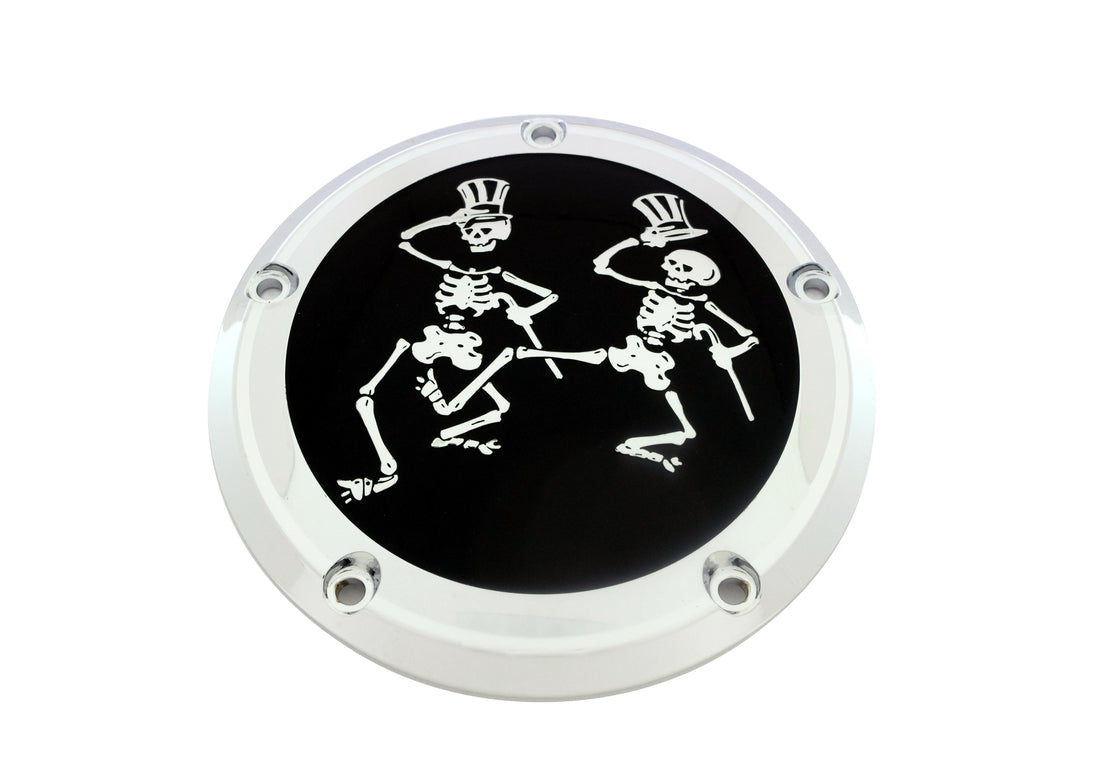 Dancing Skeletons - 7¼ inch Derby Cover, Black and Chrome