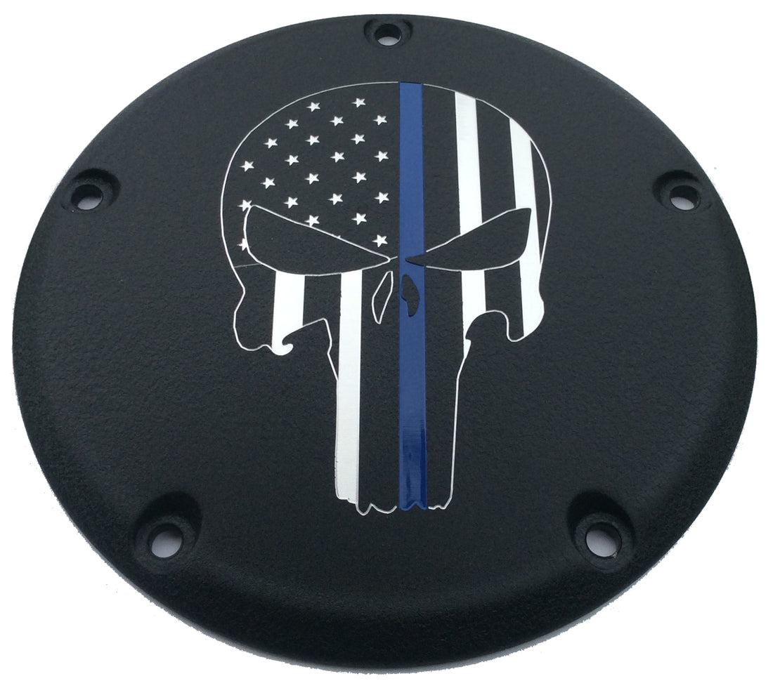 Punisher Blue Line Derby Cover, 2016 &amp; Later Touring, Black Gloss