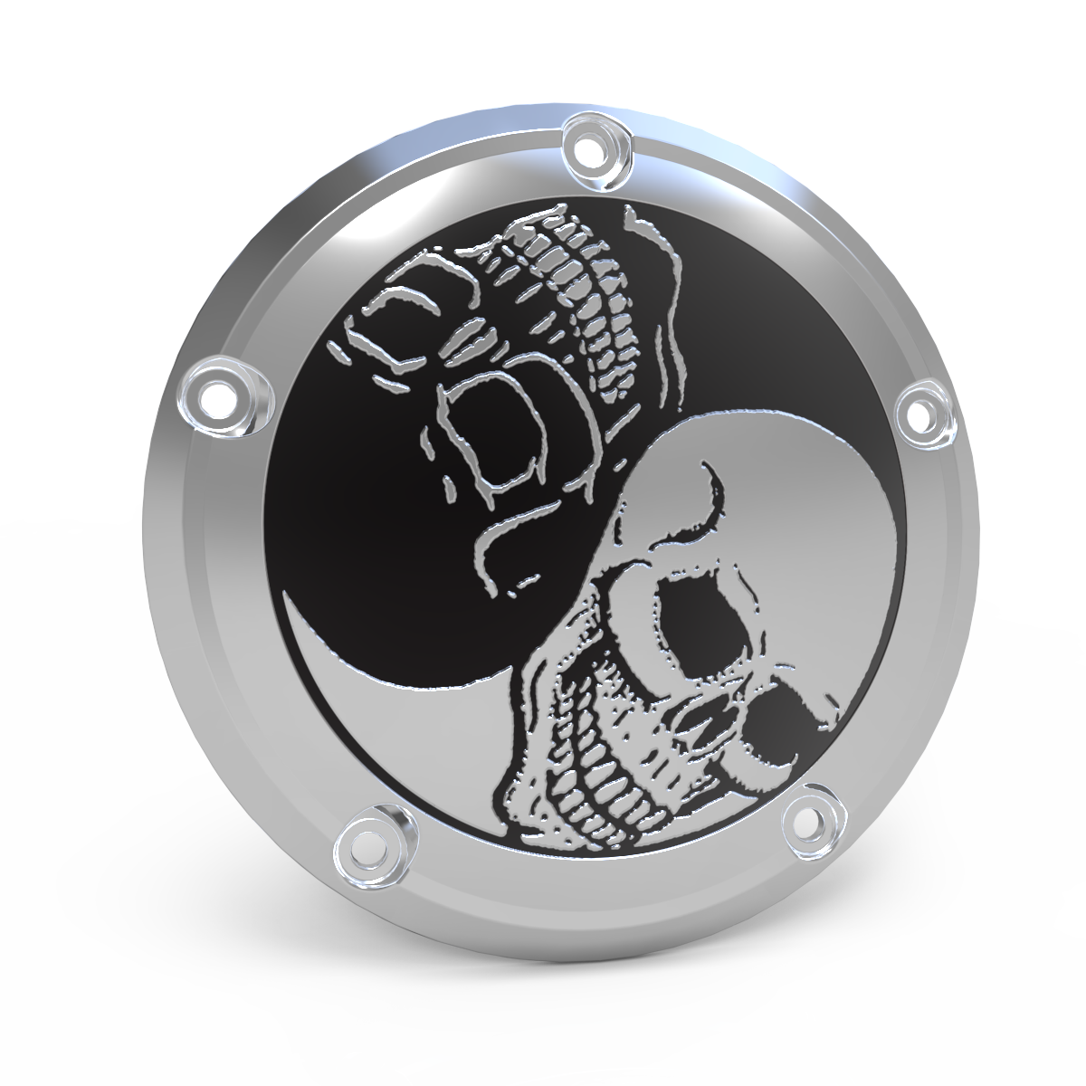 Ying Yang Skull Derby Cover, 7 ¾ inches diameter