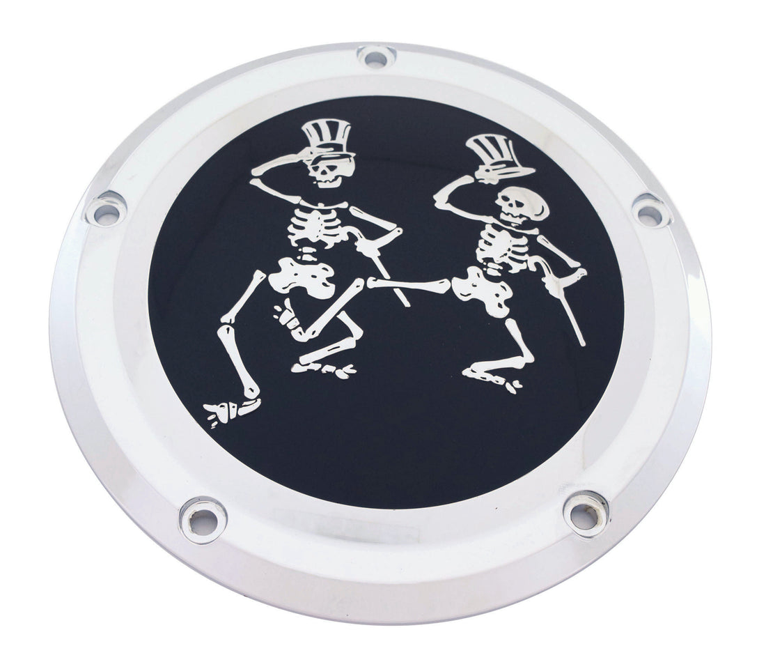 Dancing Skeletons - 7¾ inch Derby Cover, Black and Chrome