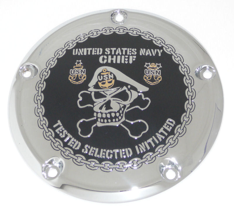 Navy Chief Skull &amp; XBones - Gold Anchors  TC Derby Cover
