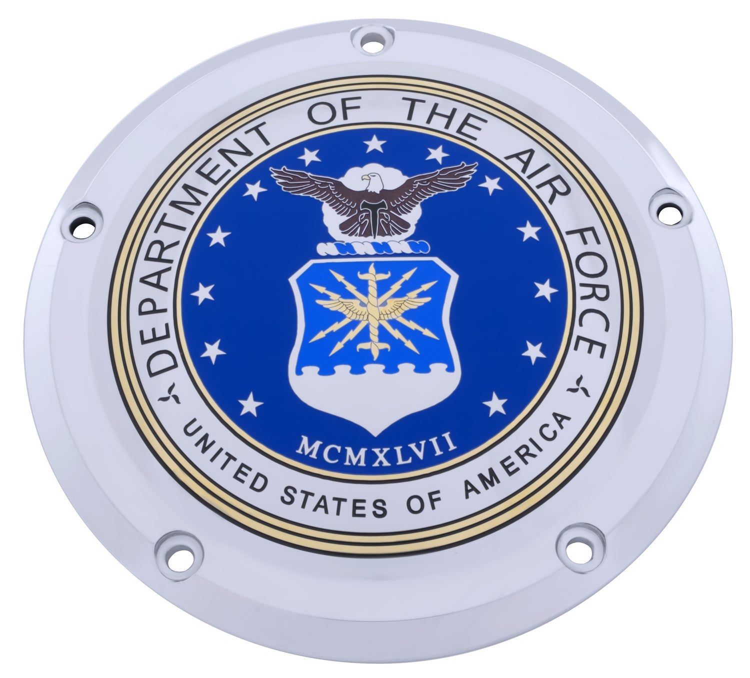 silver timing cover with Department of Air Force seal