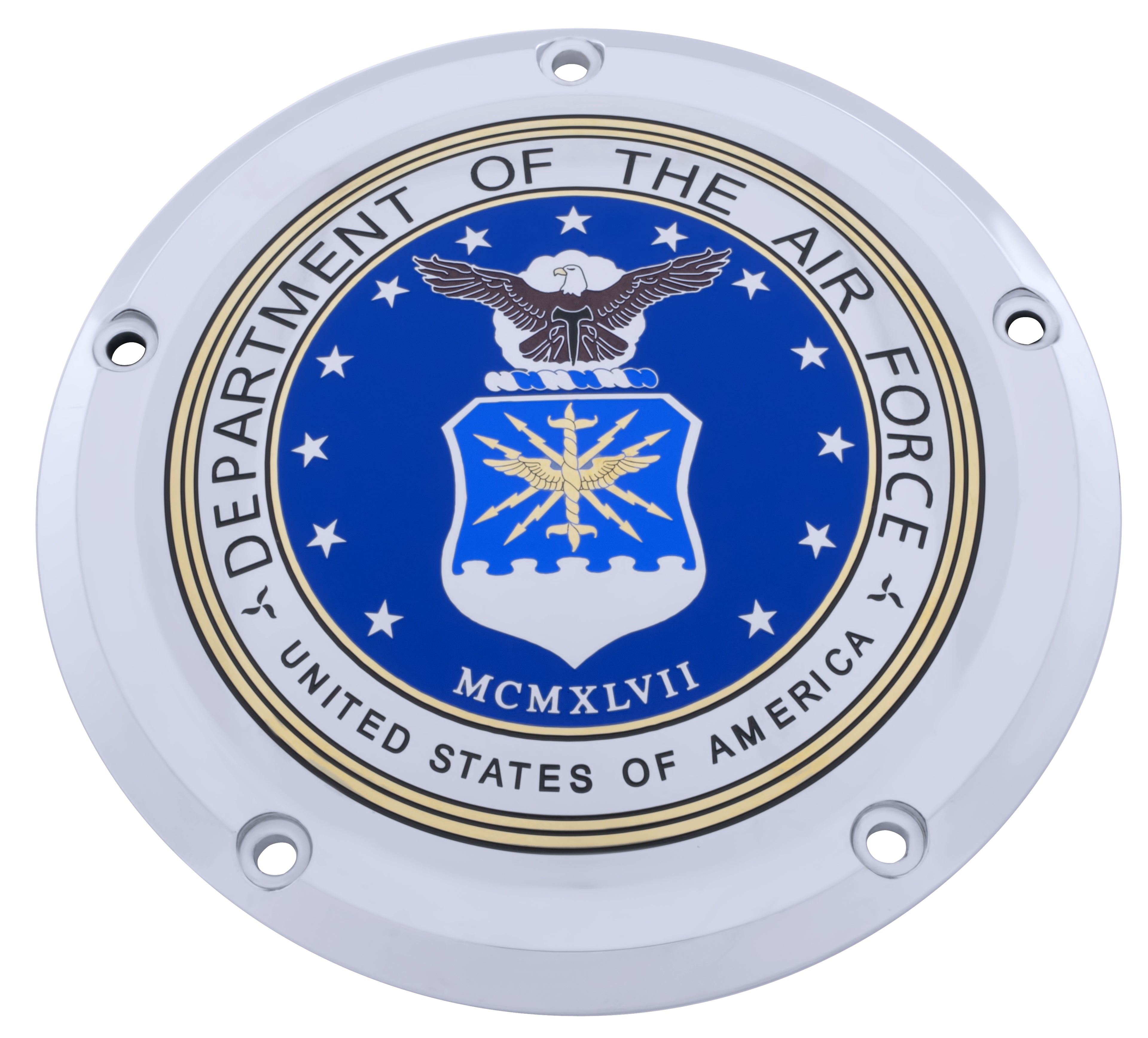 silver timing cover with Department of Air Force seal