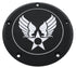 black timing cover with wings on a star