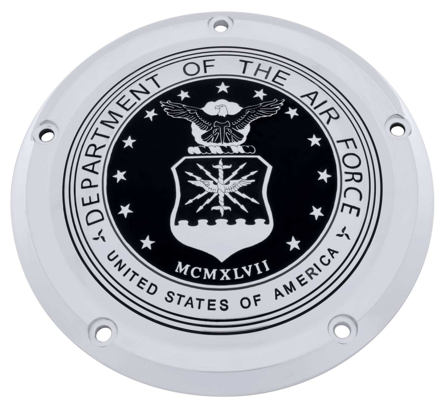 silver timing cover with Department of Air Force seal