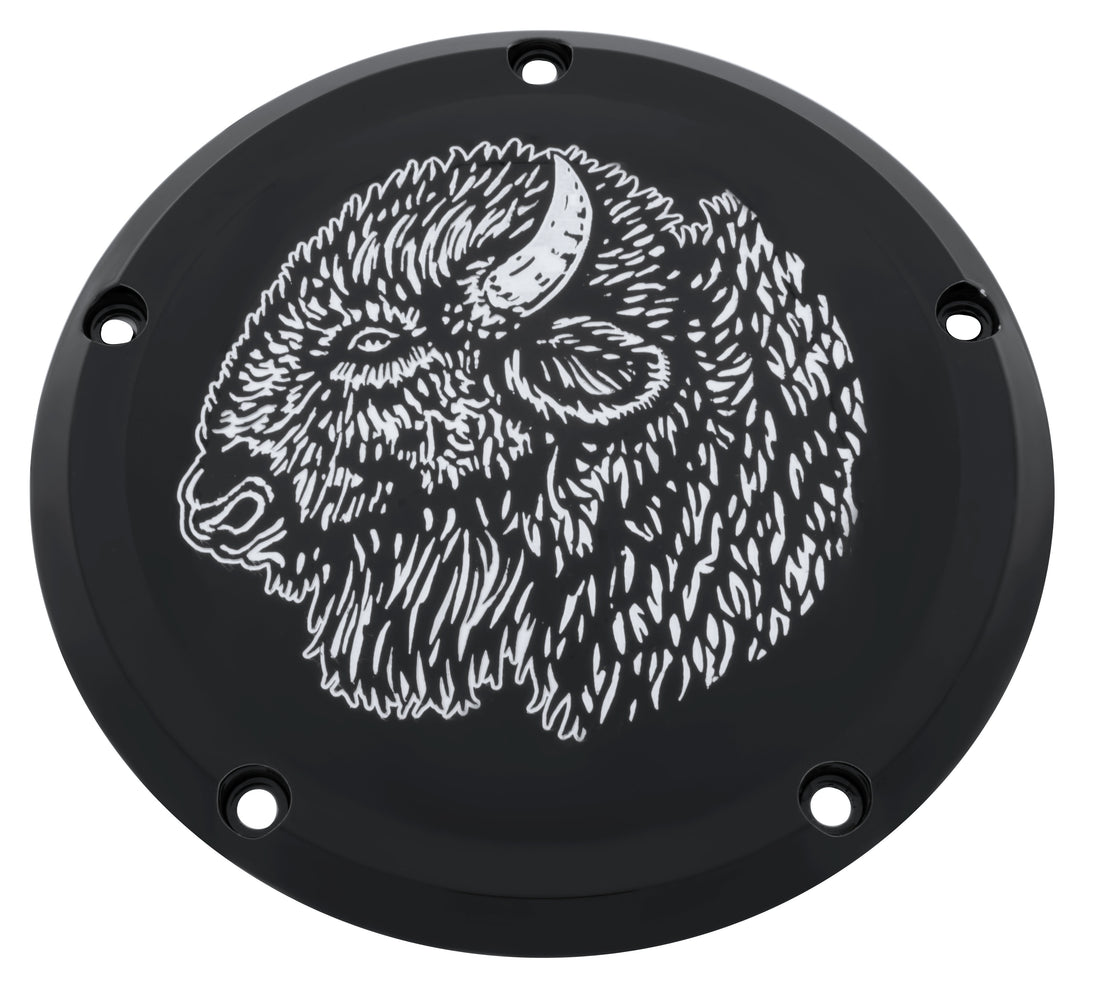 Buffalo Head - Black Gloss TC Derby Cover, 7 ¼ inches in diameter