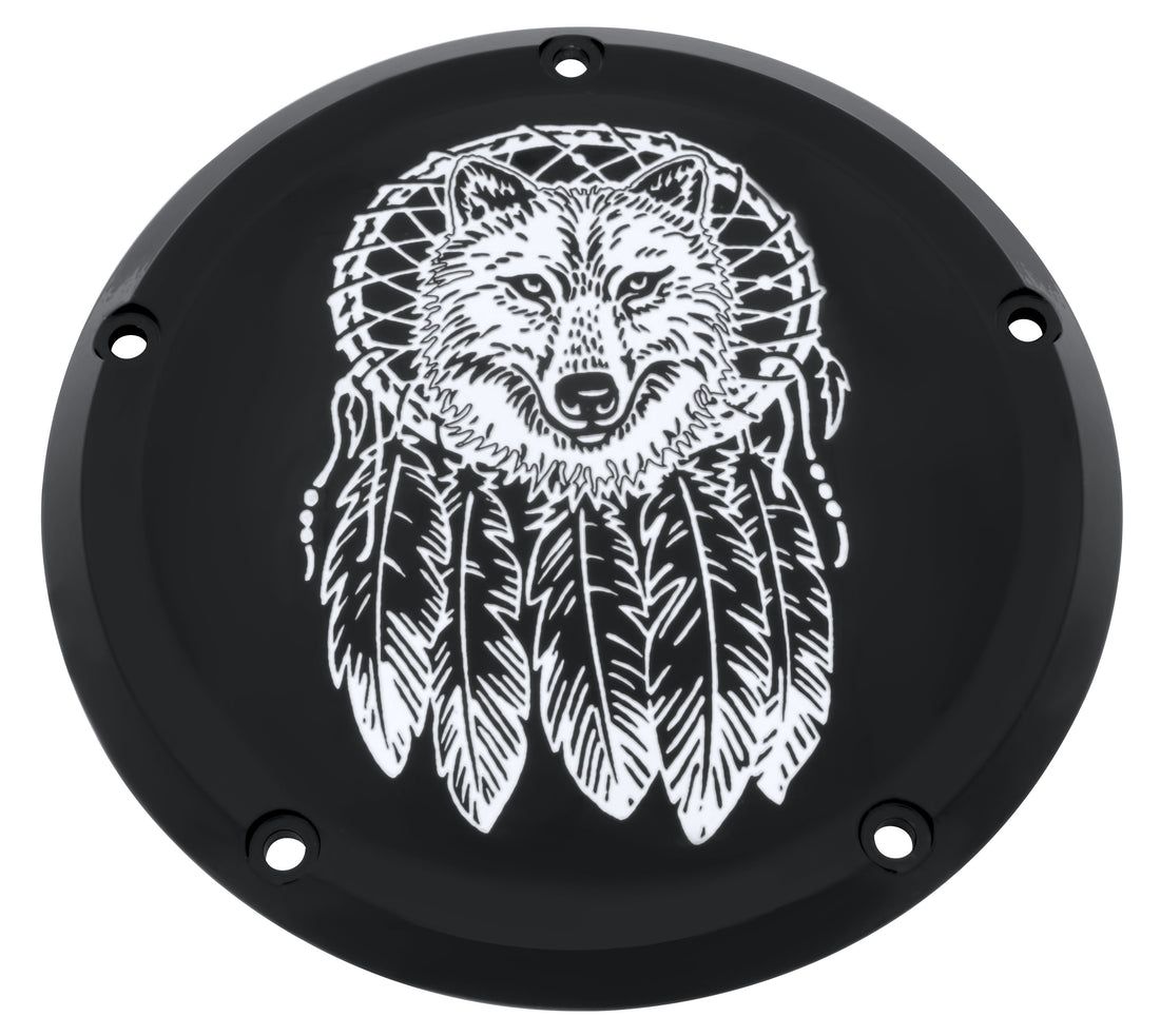 Dreamcatcher Wolf   2019 &amp; Later Black Gloss Softail Derby Cover