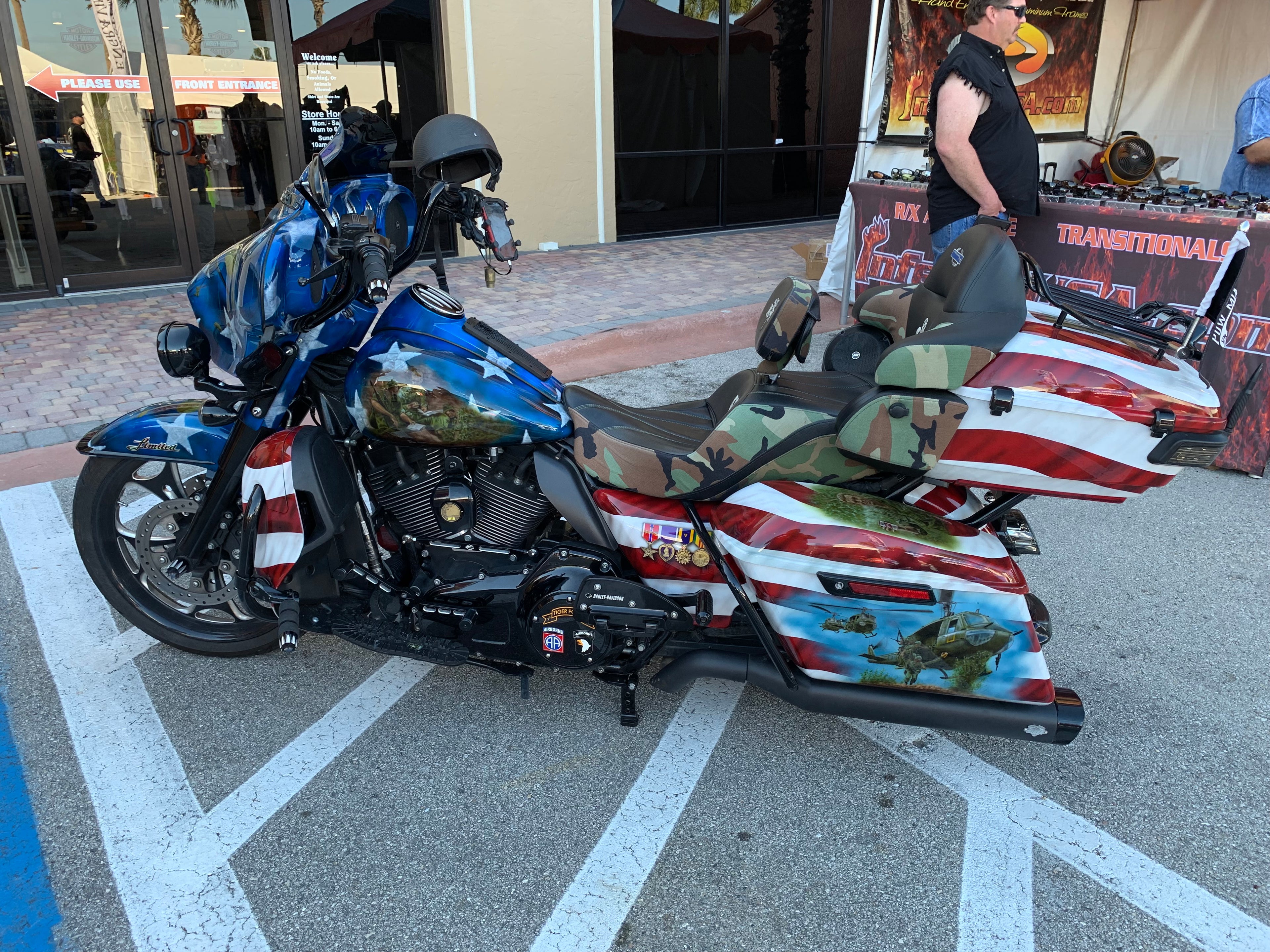 american flag and camo custom painted motorcycle