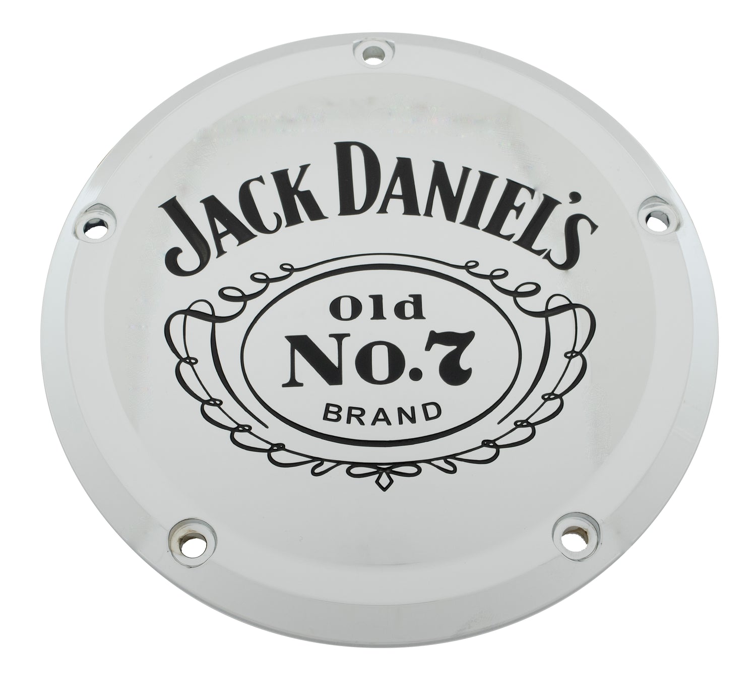 Silver timing cover Jack Daniels logo