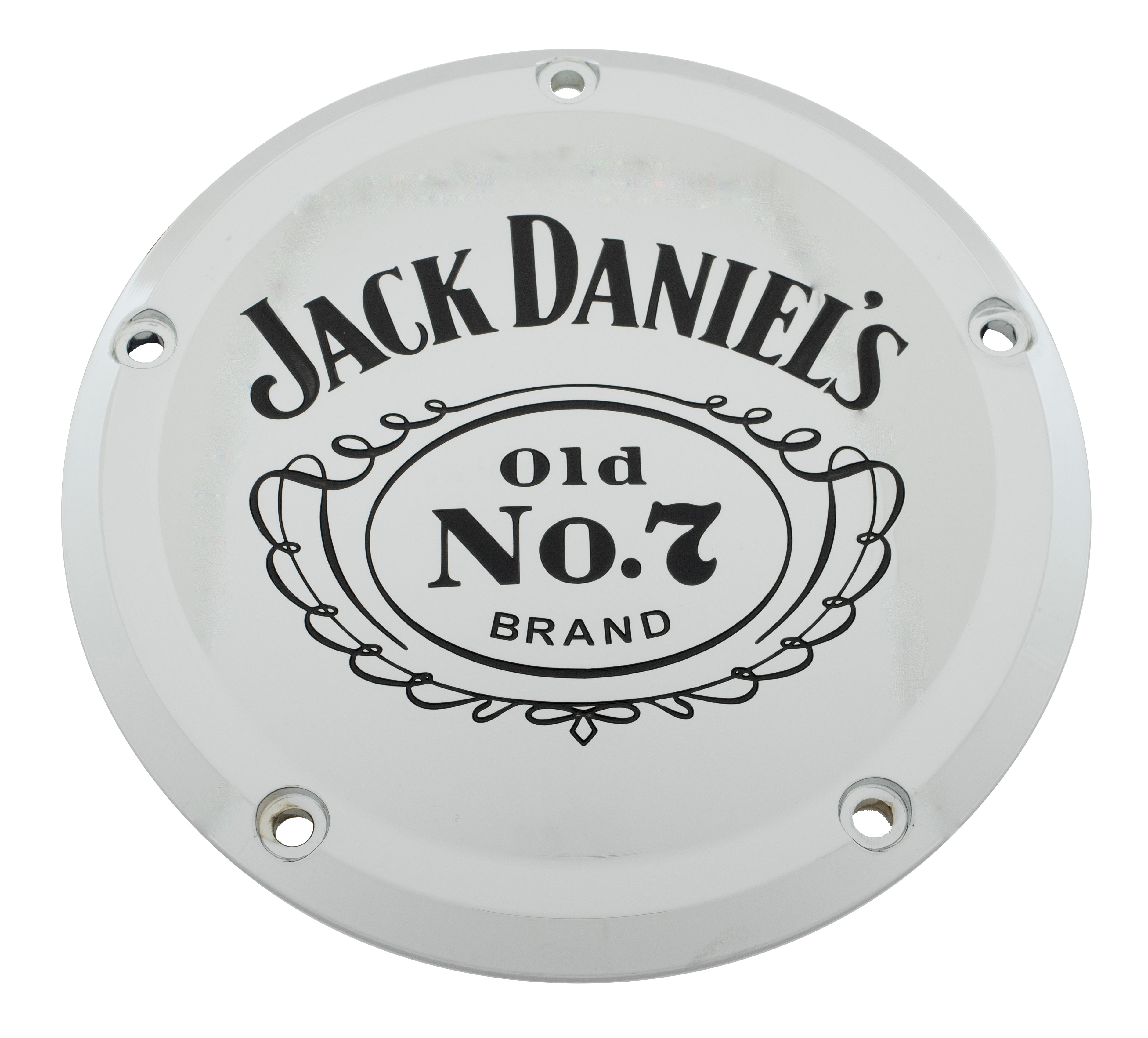 Silver timing cover Jack Daniels logo