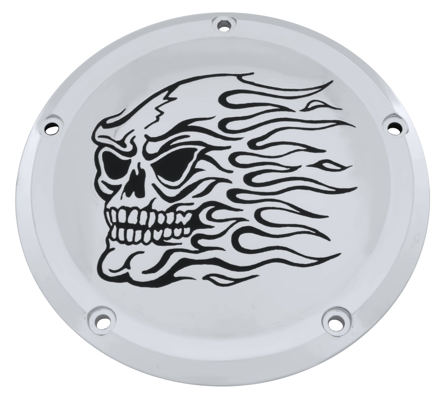 Flaming Skull  TC Derby Cover, 7 ¼ inches in diameter