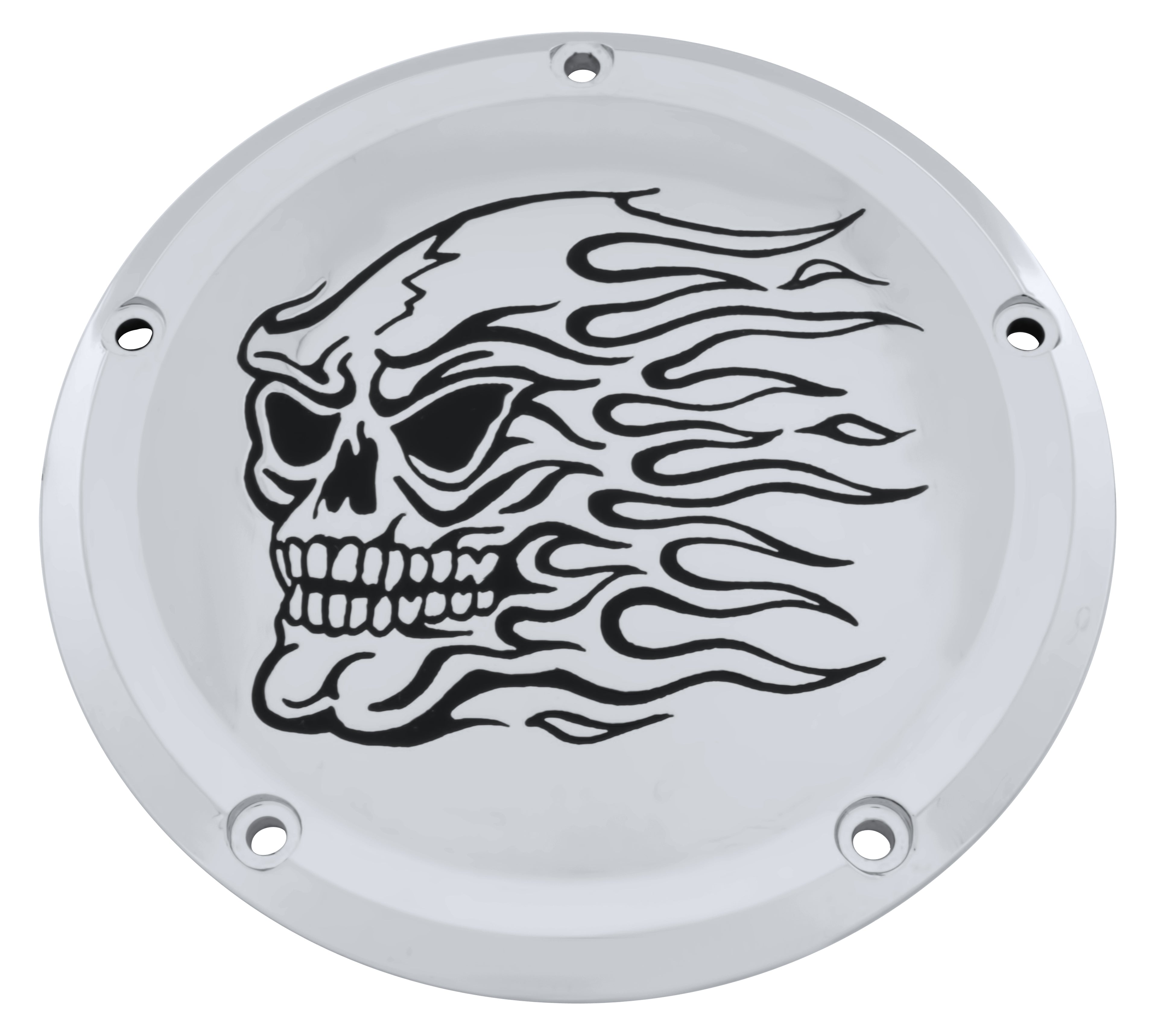 Flaming Skull  TC Derby Cover, 7 ¼ inches in diameter