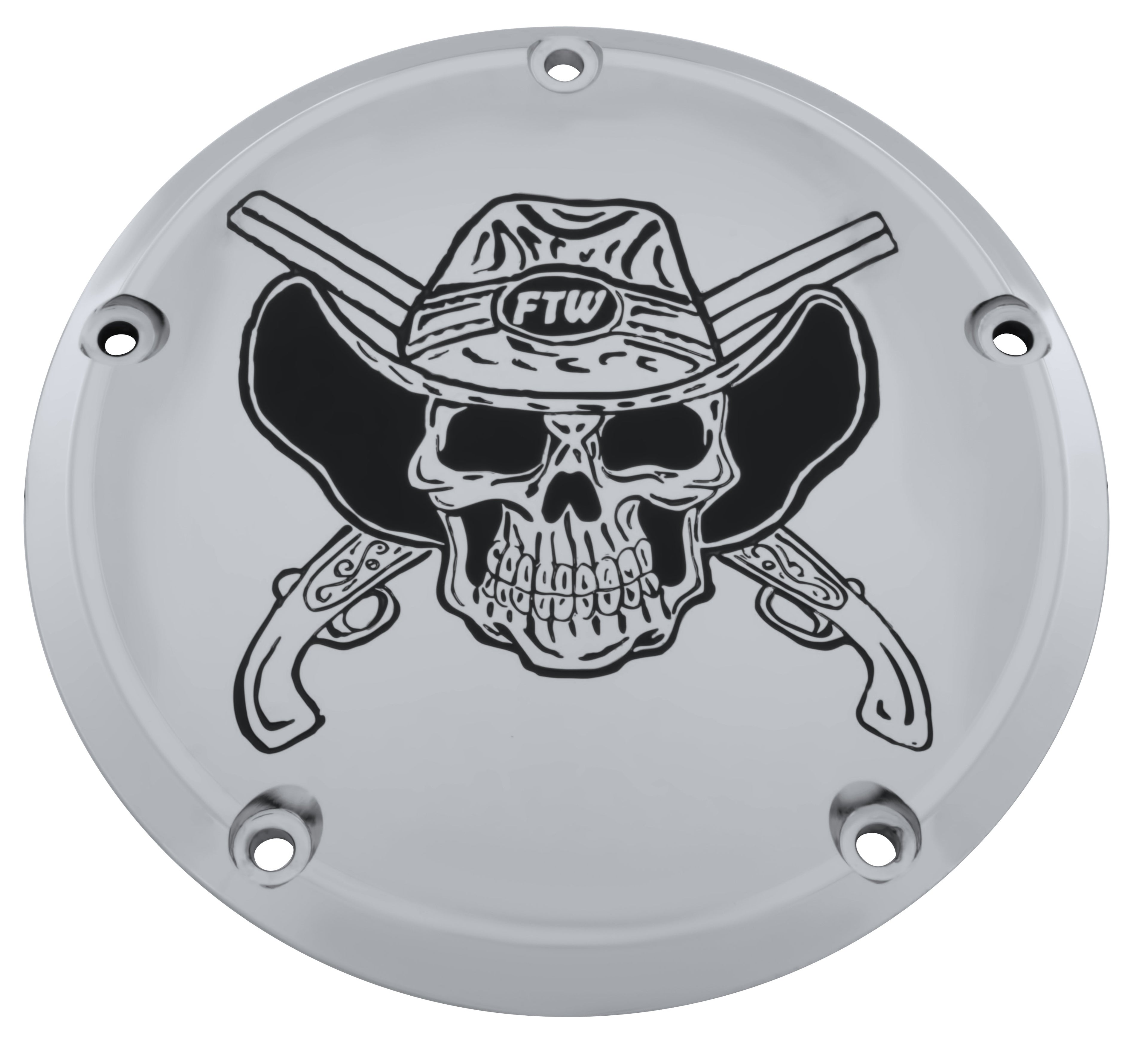 Crossed Pistols FTW Skull -  TC Derby Cover, 7 ¼ inches in diameter