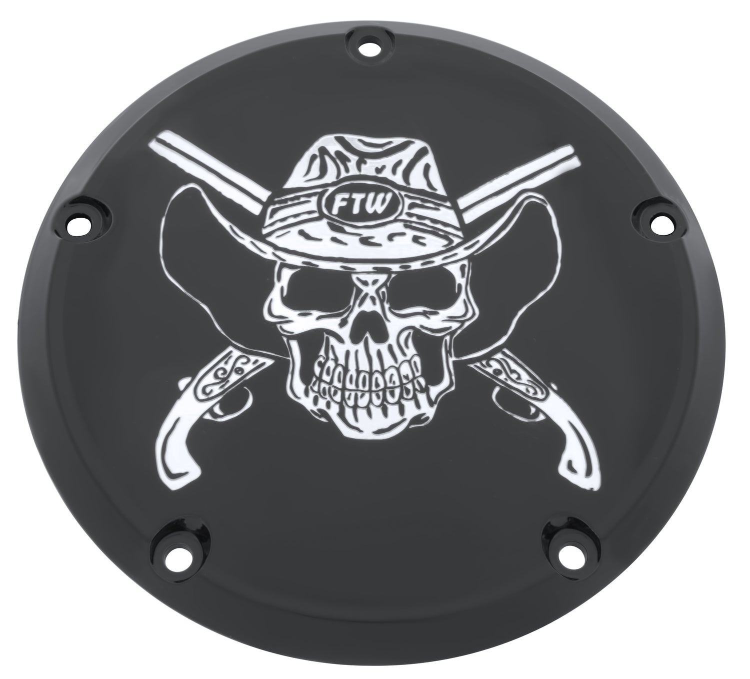 Crossed Pistols FTW Skull -  Black Gloss Derby Cover