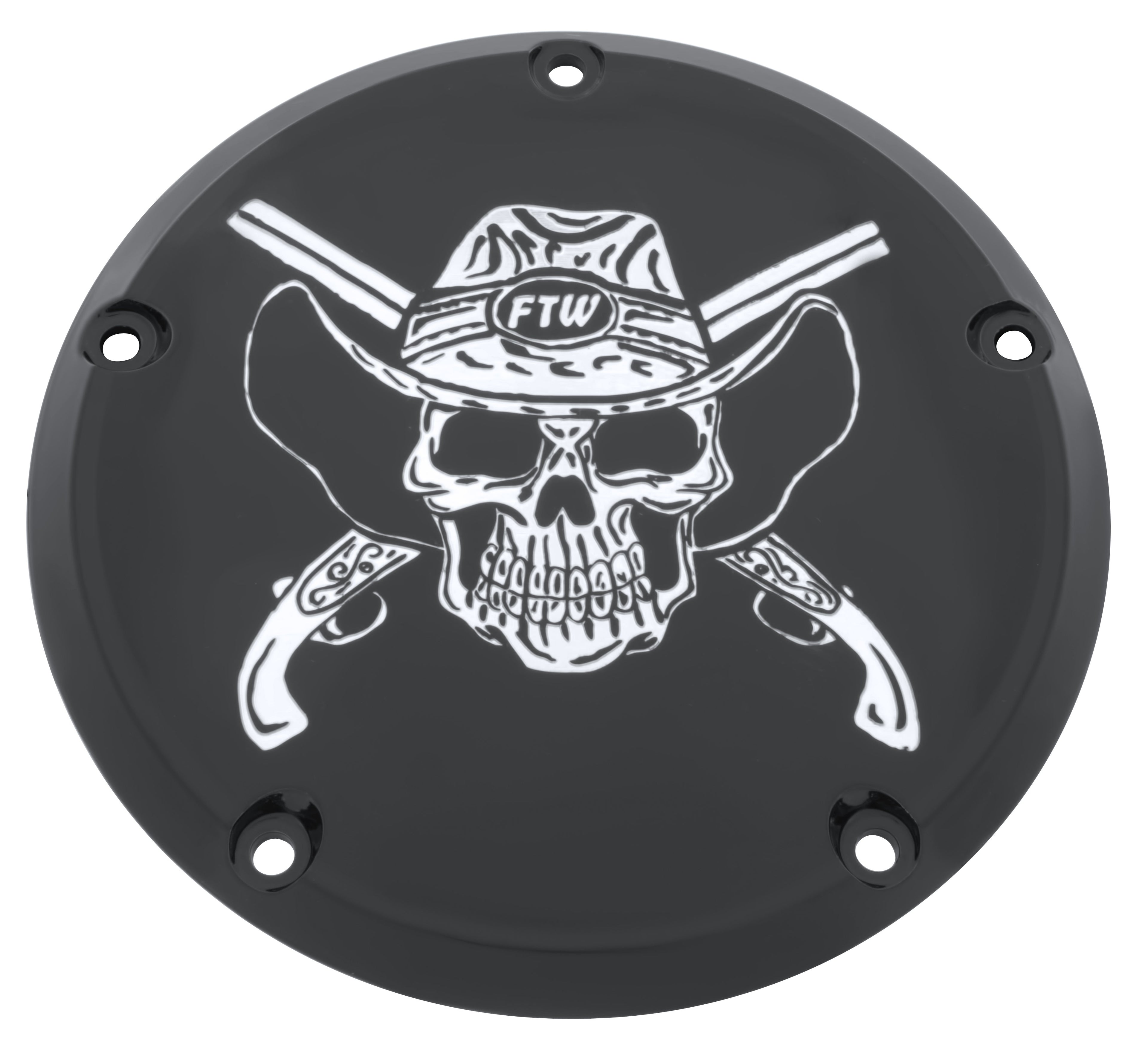 Crossed Pistols FTW Skull -  Black Gloss Derby Cover