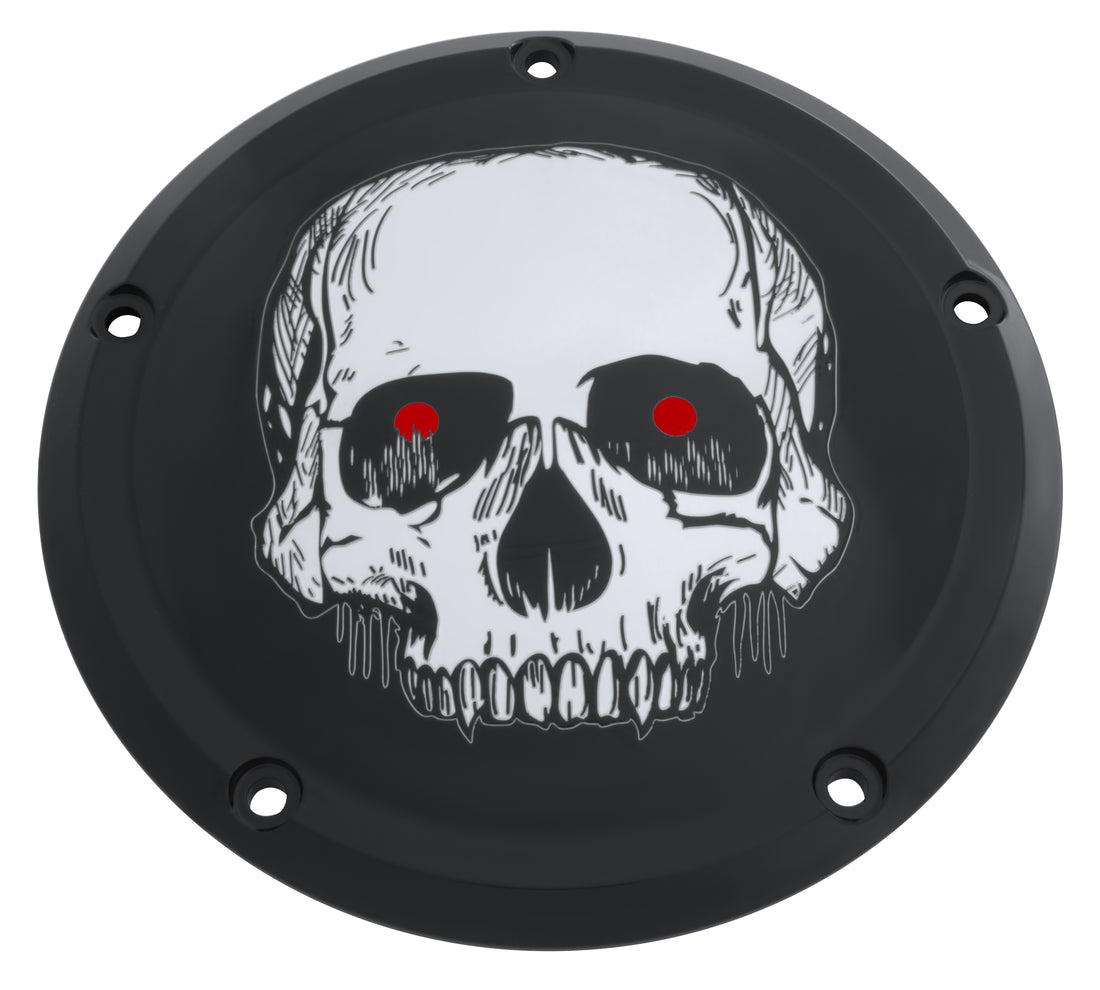 Skull with Red Eyes - Black Gloss TC Derby Cover, 7 ¼ inches in diameter