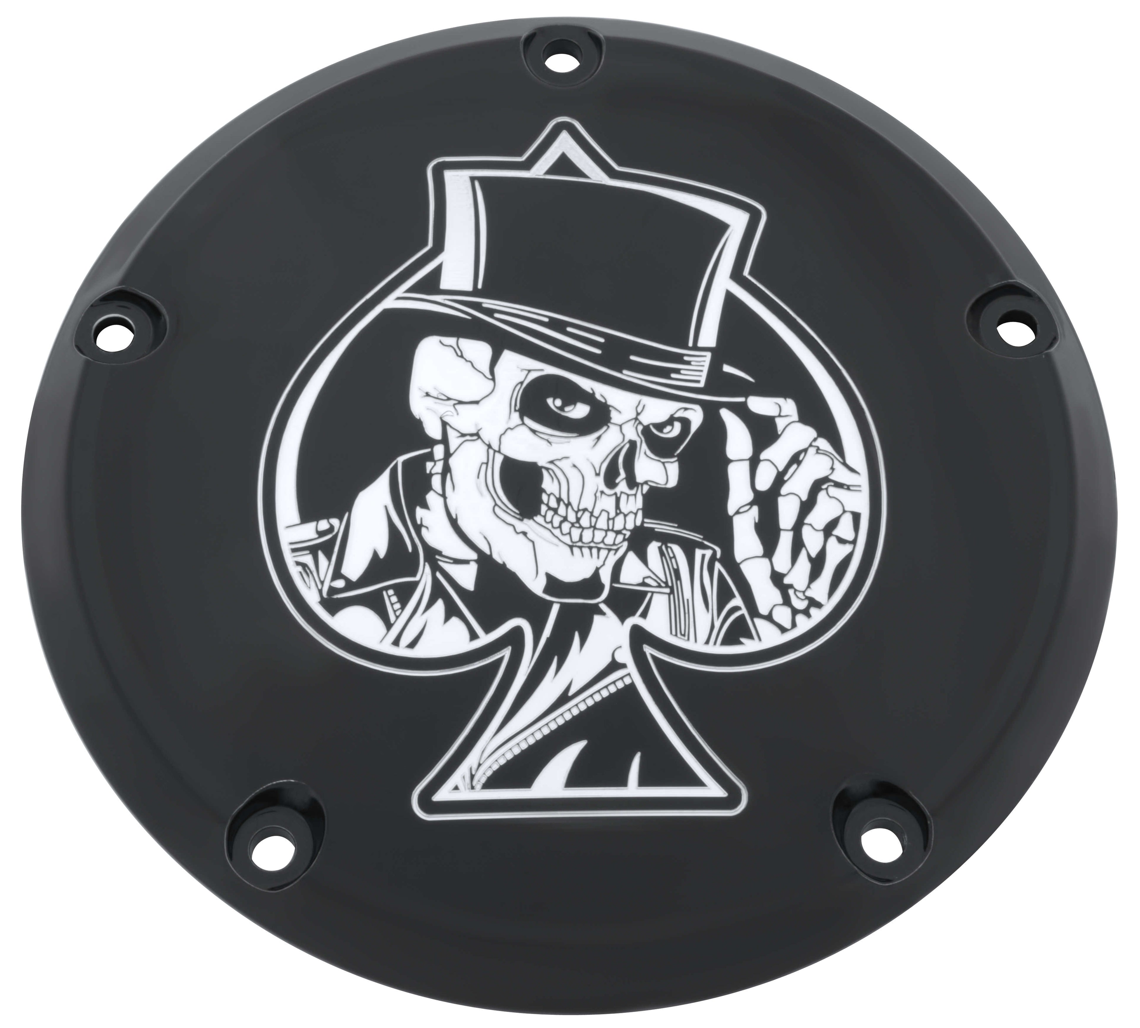 Ace of Spades Skull- Black Gloss  TC Derby Cover, 7 ¼ inches in diameter