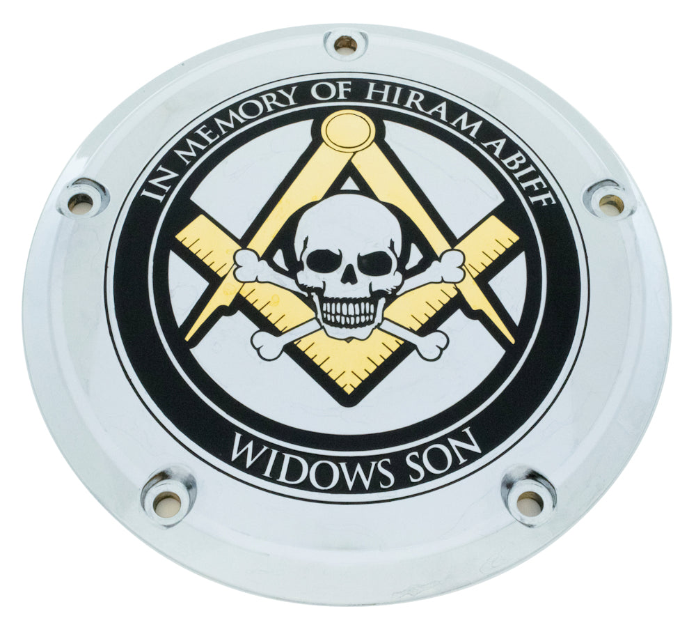 Widows Sons Derby cover in memory of Hiram Abiff with skull and crossbones design