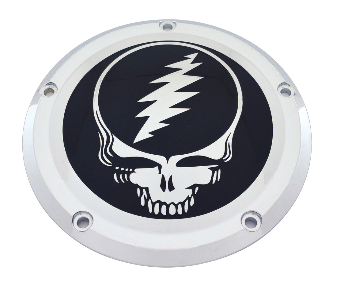 Steal Your Face - Black and Chrome Derby Cover, 7 ¾ inches diameter