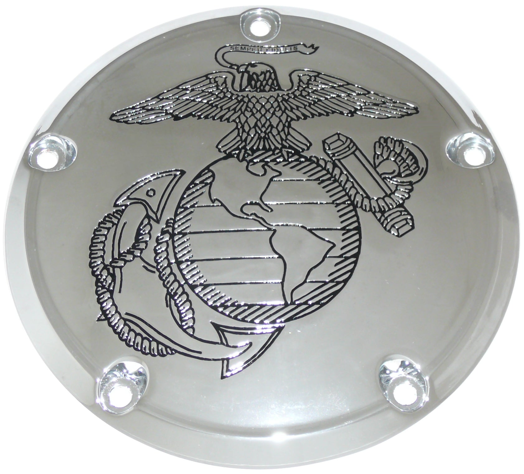 Custom Ega Designs Marine EGA - Black and Chrome 7¾ inch Derby Cover | Custom Engraving ...