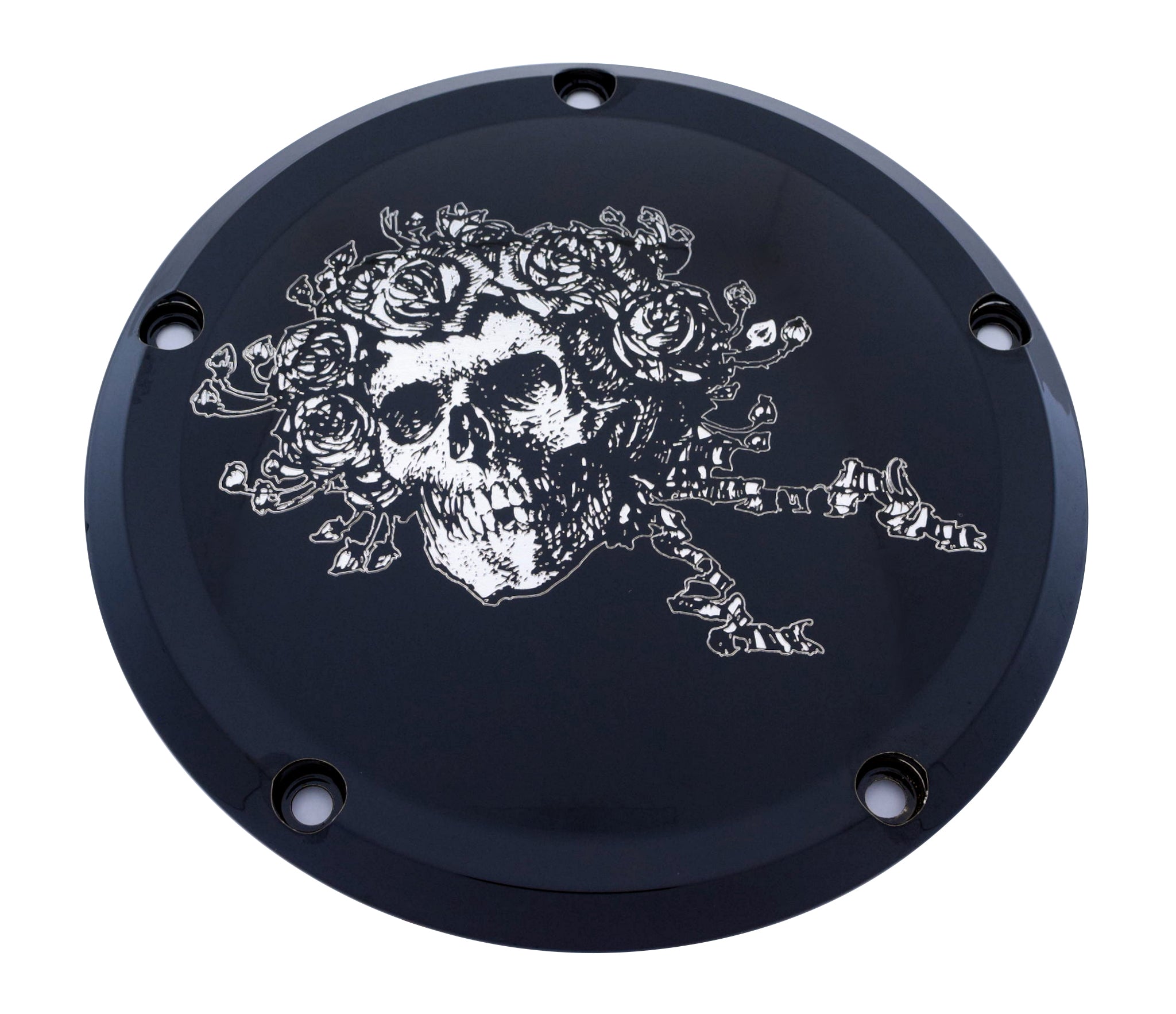 Skull &amp; Roses - Contrast Cut Derby Cover, 7 ¾ inches diameter